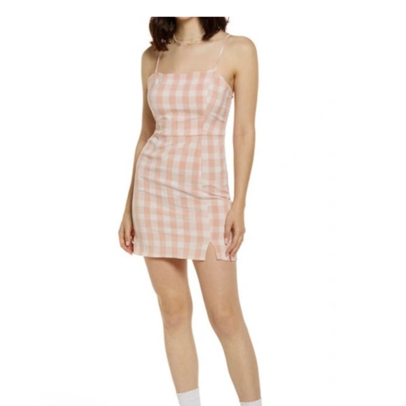 Plaid Square Neck Sundress In Coral- White Gingham - Picture 1 of 1